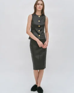 SLEEVELESS BUTTON FRONT TOP - STRETCH PLONGE