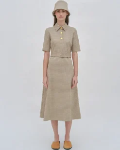 SS BELTED SHIRTDRESS - HOUNDSTOOTH PLAID