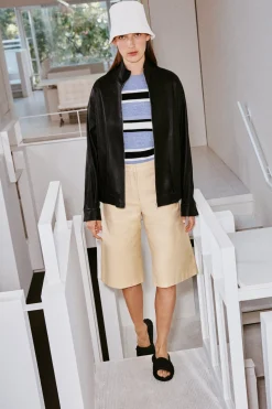 STRIPED CROPPED SLEEVE SWEATER