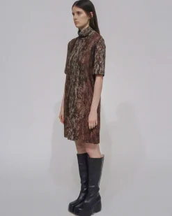 TURTLENECK SHIFT DRESS - WOODGRAIN