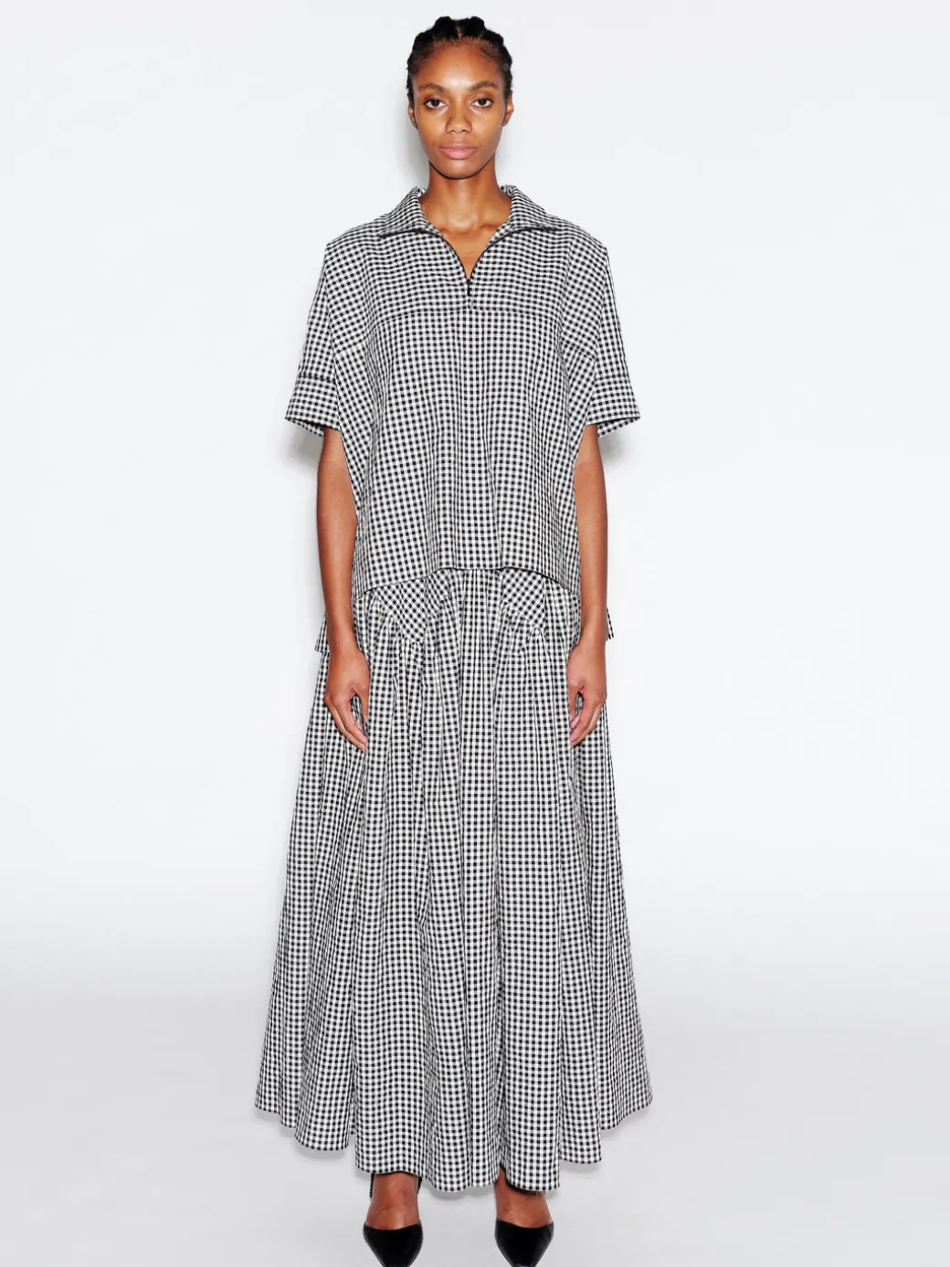 ZIP UP PULLOVER TOP - GINGHAM