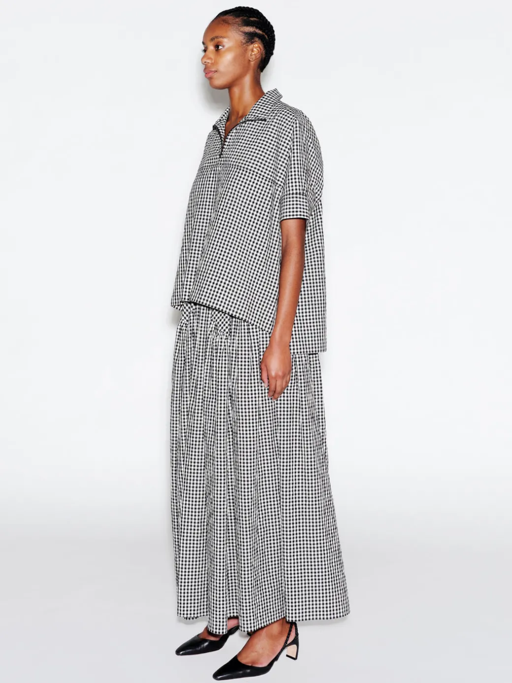 ZIP UP PULLOVER TOP - GINGHAM