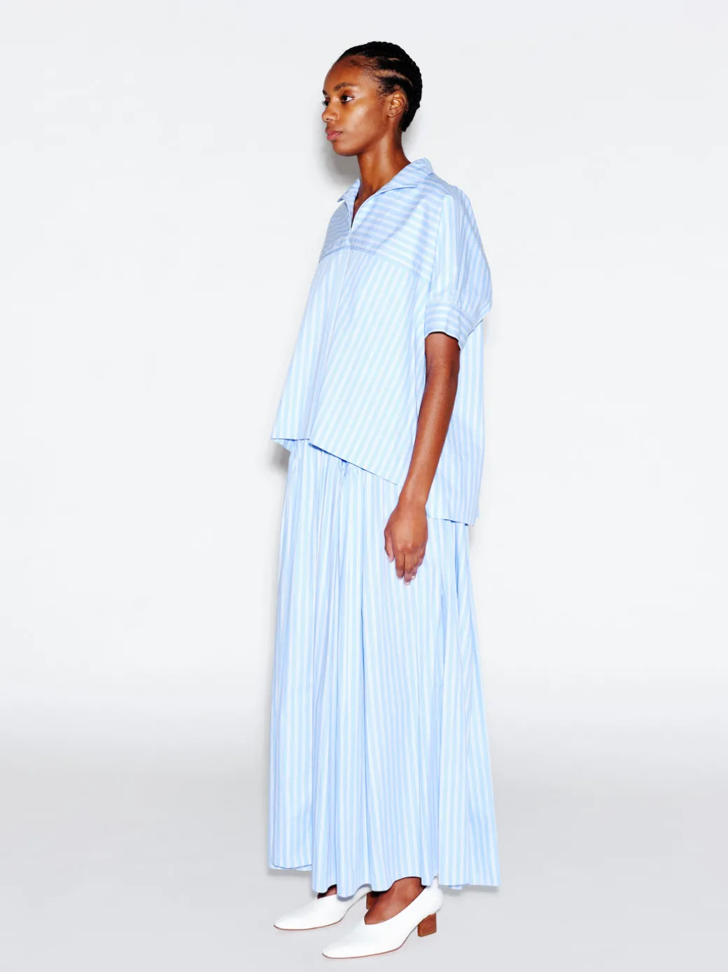 ZIP UP PULLOVER TOP - STRIPED SHIRTING