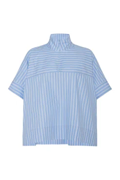 ZIP UP PULLOVER TOP - STRIPED SHIRTING