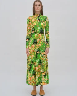 ZIP UP TURTLENECK DRESS - GARDEN FLORALS